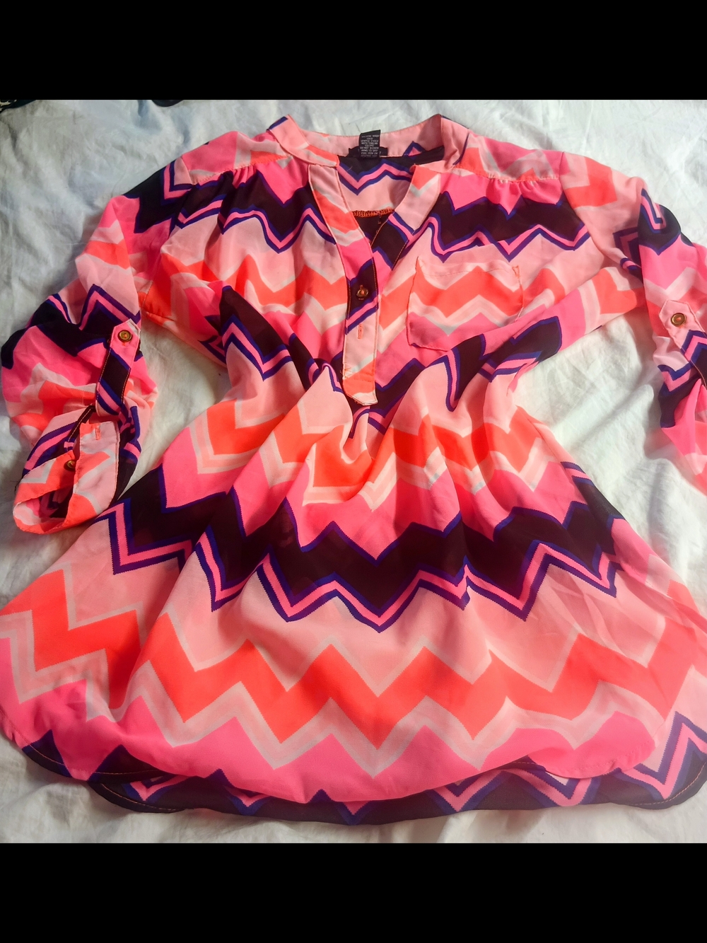 Rue21 Pink and Purple Chevron V-Neck Tunic